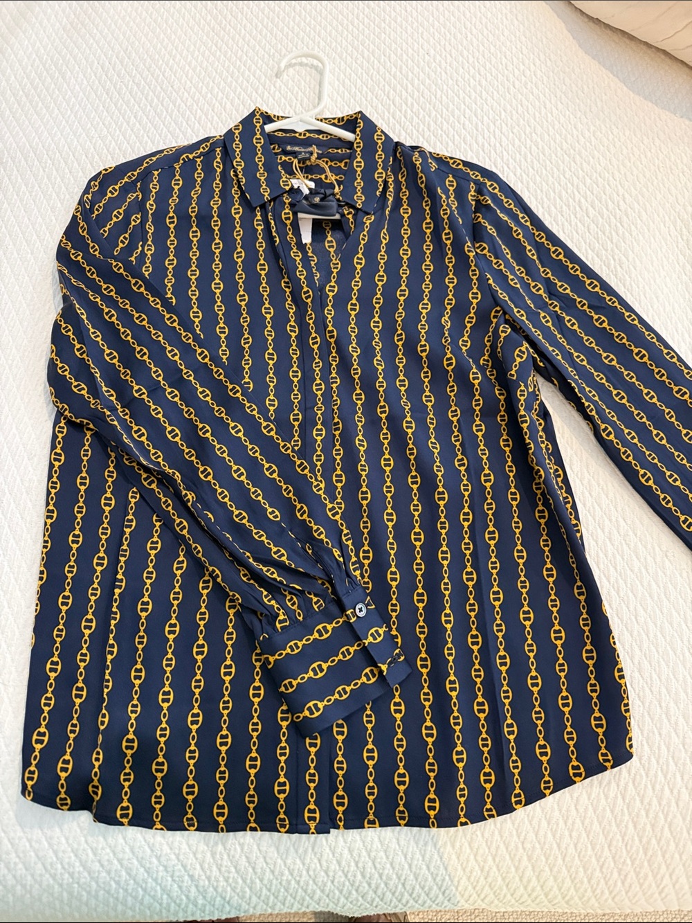 NWT Brooks Brothers silk navy horsebit pattern blouse